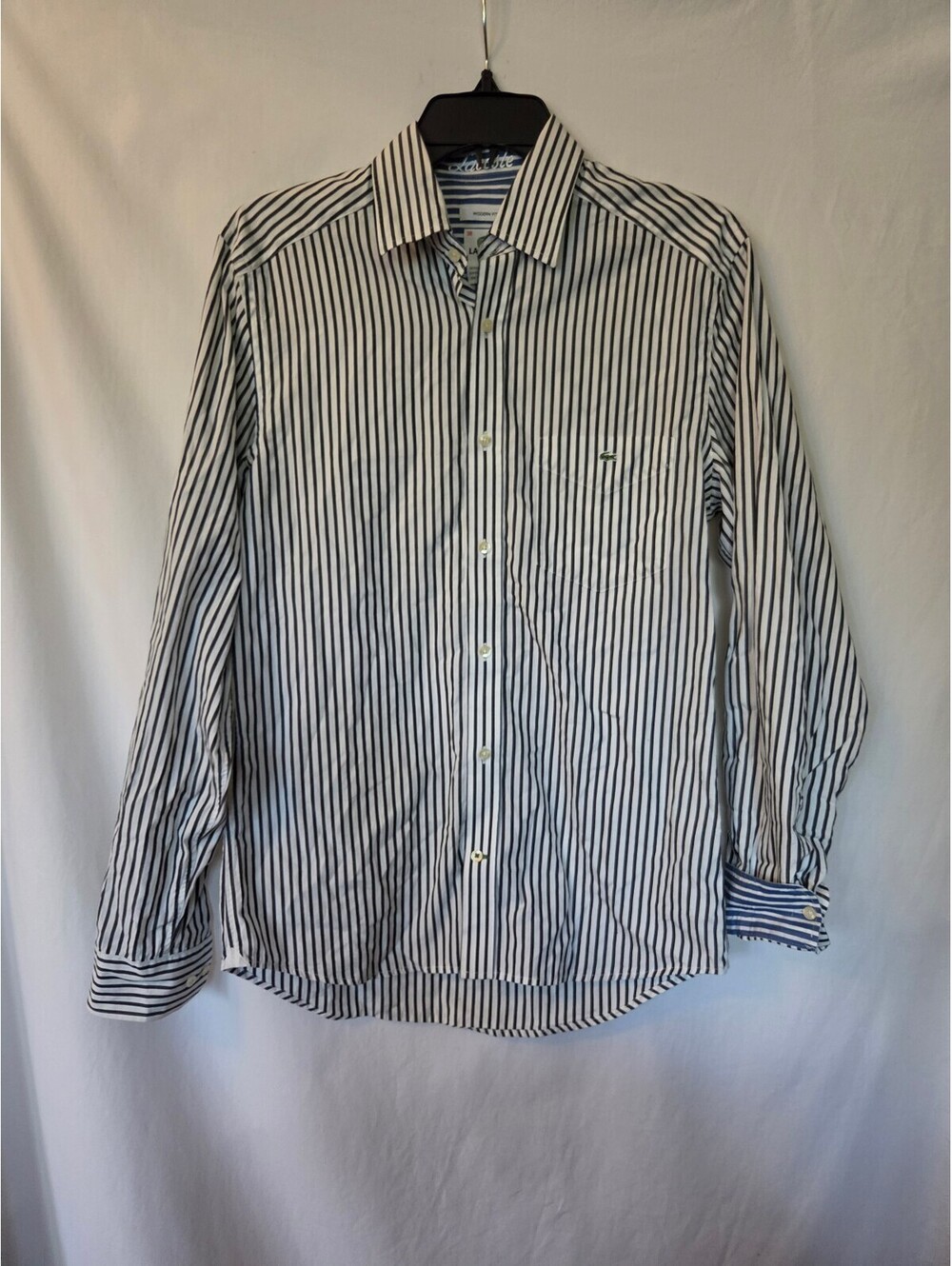 Lacoste Mens 38 Modern Fit Shirt Striped Button Up Long Sleeve Cotton Preppy